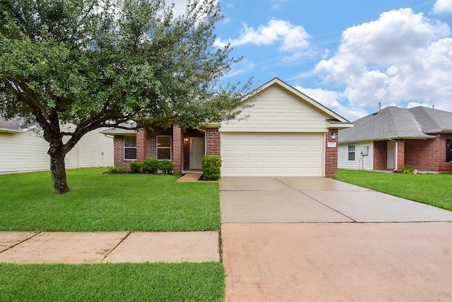 2715 Trinity Glen Ln, Houston, TX 77047 - view of front of house featuring a garage, brick siding, driveway, and a front yard