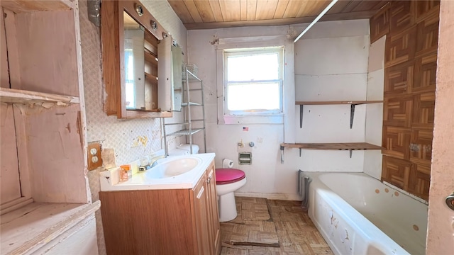 3307 Omega St, Houston, TX 77022 - full bath with a tub to relax in, vanity, and wood ceiling