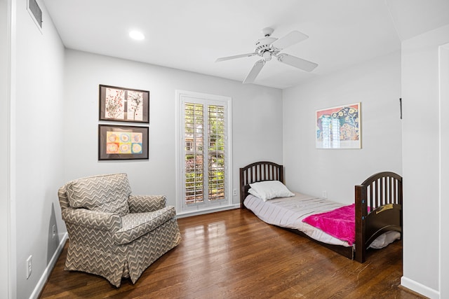 12215 Cobblestone Dr, Houston, TX 77024 - bedroom featuring wood finished floors, recessed lighting, and ceiling fan