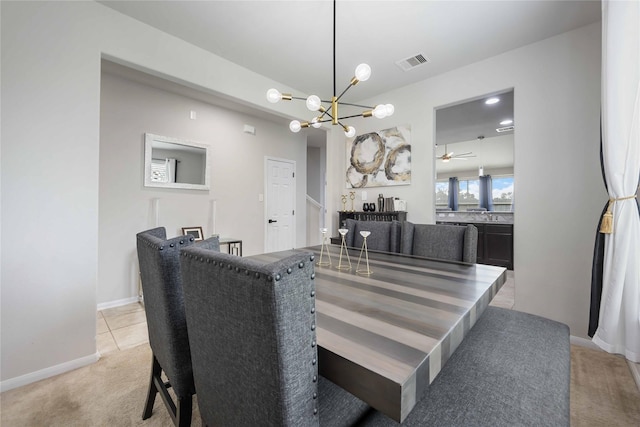 3218 Camelia Chase Ct, Spring, TX 77373 - dining room featuring a chandelier, light carpet, and ceiling fan