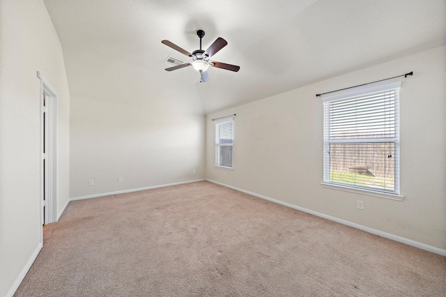 19842 Haven Cliff Ln, Cypress, TX 77433 - carpeted empty room with lofted ceiling and ceiling fan