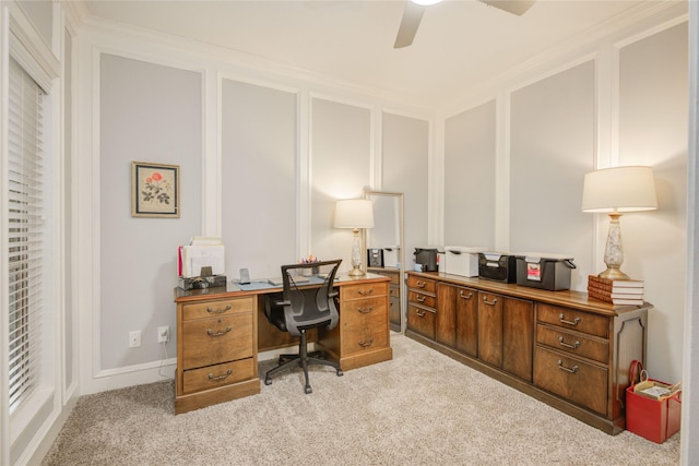 6510 Preston Trail Dr, Houston, TX 77069 - office space featuring light carpet, a ceiling fan, and ornamental molding