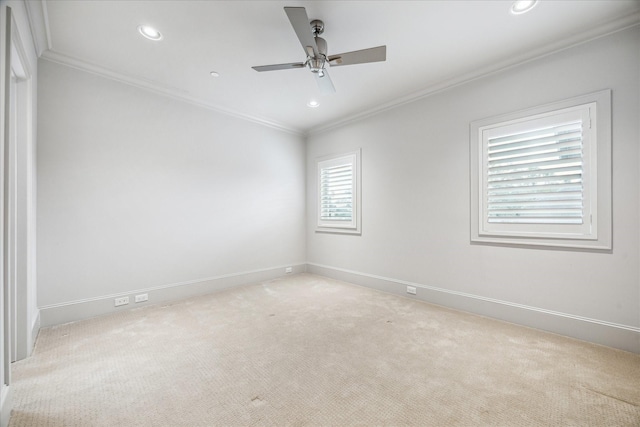 4615 Verone St, Bellaire, TX 77401 - carpeted empty room with crown molding, a ceiling fan, and recessed lighting