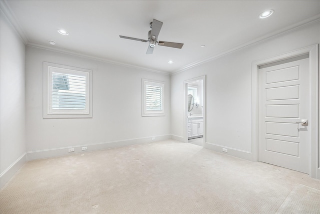 4615 Verone St, Bellaire, TX 77401 - carpeted spare room with crown molding, plenty of natural light, ceiling fan, and recessed lighting