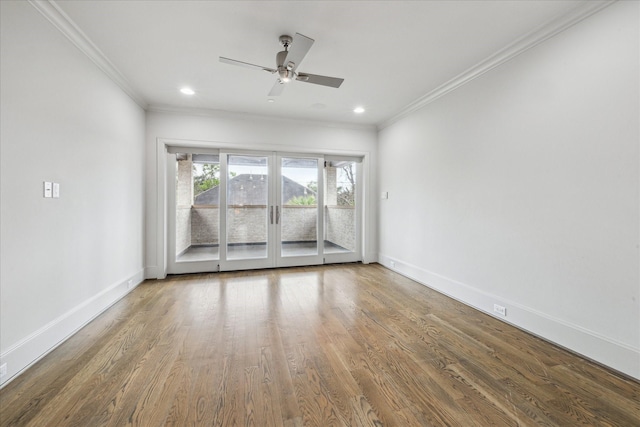4615 Verone St, Bellaire, TX 77401 - spare room with crown molding, ceiling fan, wood finished floors, and recessed lighting