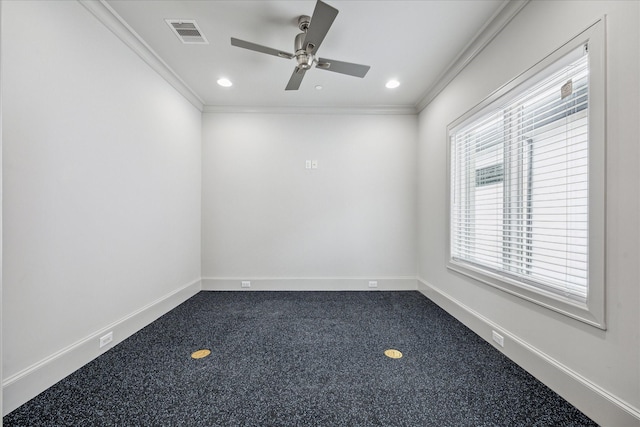 4615 Verone St, Bellaire, TX 77401 - unfurnished room featuring crown molding, dark carpet, a ceiling fan, and recessed lighting