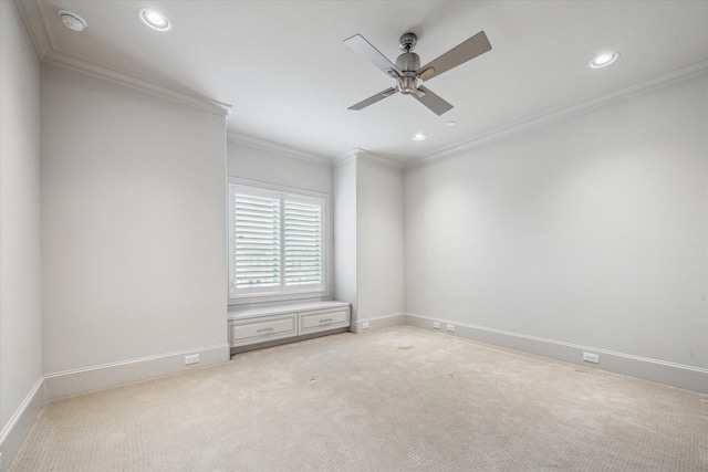 4615 Verone St, Bellaire, TX 77401 - unfurnished room with ornamental molding, a ceiling fan, light colored carpet, recessed lighting, and a smoke detector