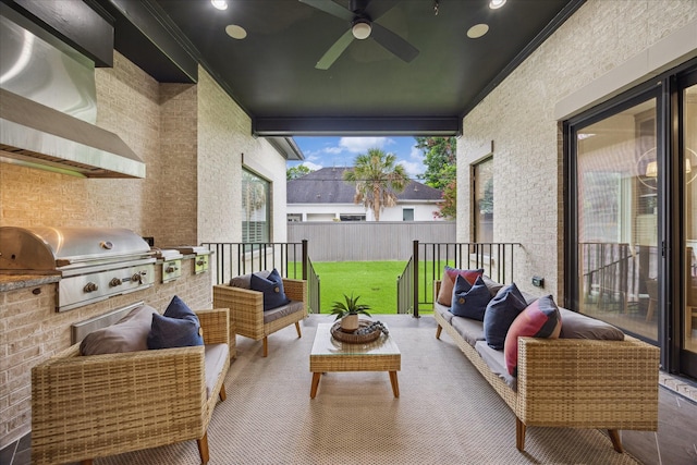 4615 Verone St, Bellaire, TX 77401 - view of patio featuring an outdoor living space, area for grilling, and ceiling fan