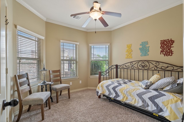 111 Bessie Price Owen Dr, Montgomery, TX 77356 - bedroom featuring carpet, ornamental molding, and ceiling fan