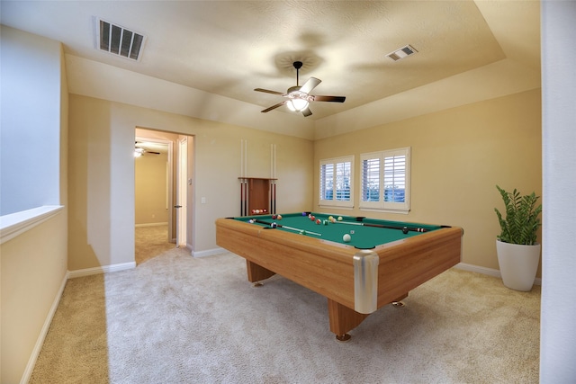 107 Lake View Loop, Fulshear, TX 77441 - game room featuring carpet floors, billiards, and a ceiling fan