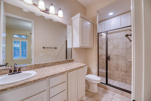 107 Lake View Loop, Fulshear, TX 77441 - bathroom featuring a stall shower, vanity, and tile patterned floors