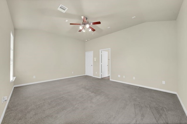 15806 Marble Bluff Ln, Houston, TX 77049 - empty room with a ceiling fan, vaulted ceiling, and carpet flooring