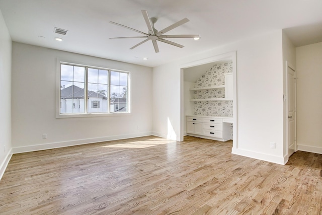 1514 Chantilly Ln, Houston, TX 77018 - unfurnished living room featuring a ceiling fan, light wood finished floors, and recessed lighting