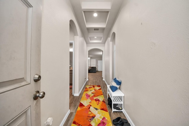 7947 Cinderella St, Houston, TX 77028 - corridor featuring arched walkways and wood finished floors