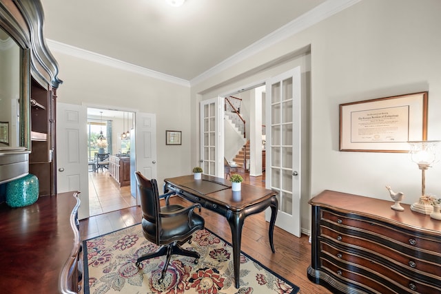 18331 Chapmans Count Rd, Cypress, TX 77433 - office area featuring ornamental molding and hardwood / wood-style floors