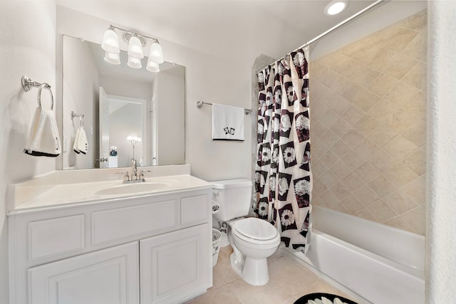 18331 Chapmans Count Rd, Cypress, TX 77433 - full bath featuring vanity, shower / bath combo with shower curtain, and tile patterned floors