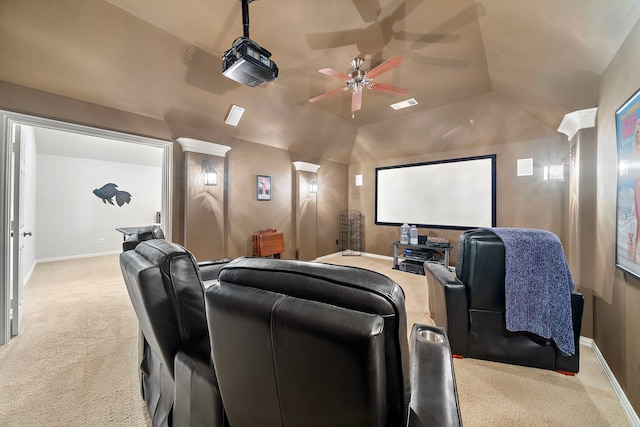 18331 Chapmans Count Rd, Cypress, TX 77433 - cinema room with carpet floors, ceiling fan, and lofted ceiling