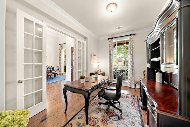 18331 Chapmans Count Rd, Cypress, TX 77433 - office space with french doors, crown molding, and wood finished floors