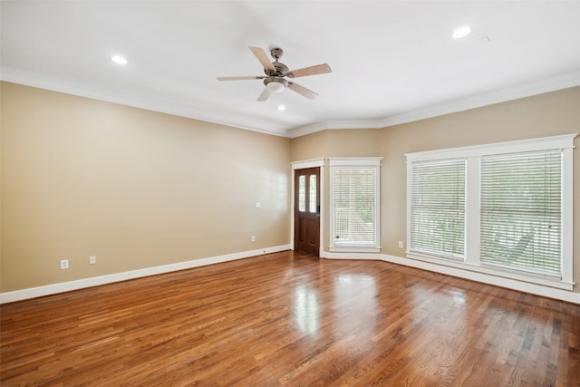 606 E 27th St, Houston, TX 77008 - spare room featuring crown molding, ceiling fan, recessed lighting, and wood finished floors