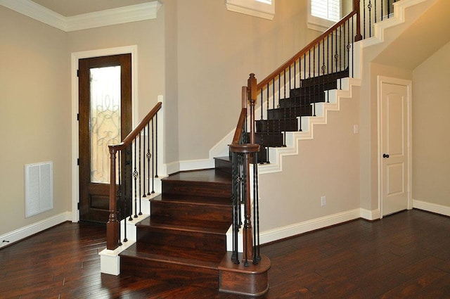 5325 Petty St Unit B, Houston, TX 77007 - staircase featuring wood-type flooring and crown molding