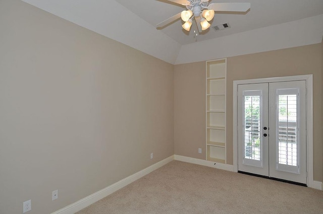 5325 Petty St Unit B, Houston, TX 77007 - empty room featuring a ceiling fan, french doors, and carpet flooring