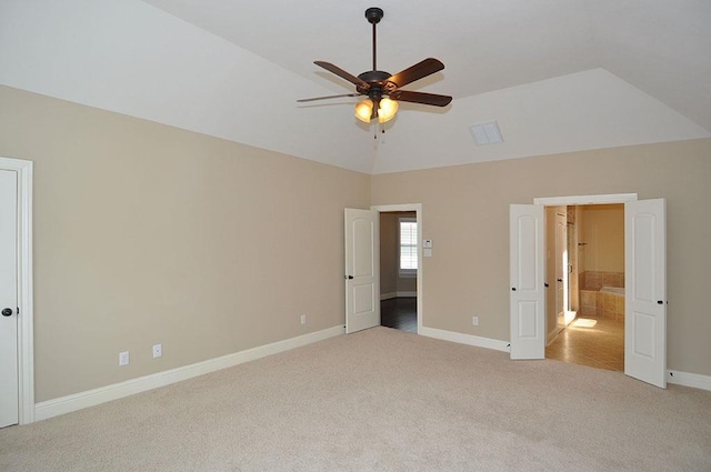 5325 Petty St Unit B, Houston, TX 77007 - unfurnished bedroom with carpet, connected bathroom, ceiling fan, and high vaulted ceiling