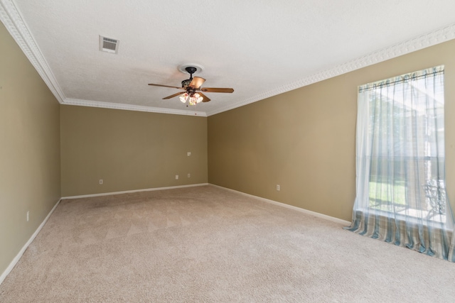 6606 Preston Trail Dr, Houston, TX 77069 - spare room featuring light colored carpet, plenty of natural light, a ceiling fan, and crown molding