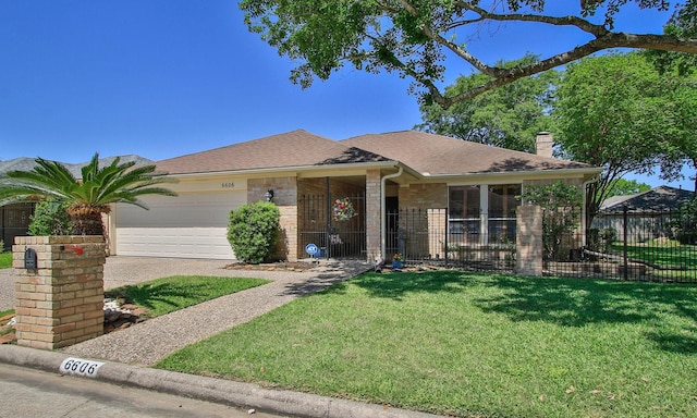 6606 Preston Trail Dr, Houston, TX 77069 - single story home featuring a chimney, an attached garage, concrete driveway, roof with shingles, and brick siding