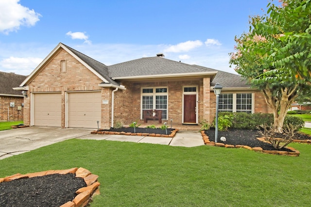 15919 Shadow Pass Trl, Tomball, TX 77377 - ranch-style home featuring driveway, brick siding, a front lawn, and a garage