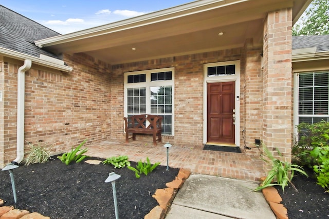 15919 Shadow Pass Trl, Tomball, TX 77377 - doorway to property with brick siding and roof with shingles