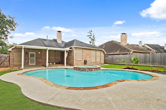15919 Shadow Pass Trl, Tomball, TX 77377 - view of pool featuring a patio, a fenced backyard, and a pool with connected hot tub