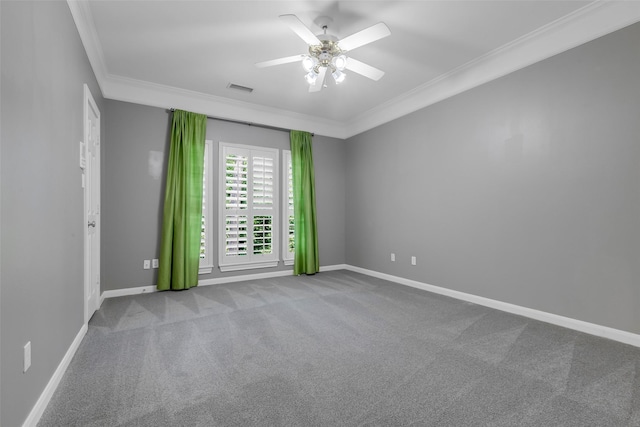 193 Grogans Point Rd, The Woodlands, TX 77380 - carpeted empty room with ornamental molding and a ceiling fan