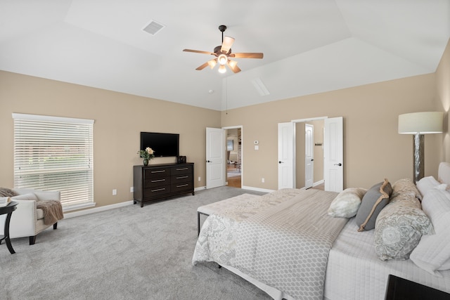 10527 Caddo Lake Dr, Needville, TX 77461 - bedroom featuring light carpet, a ceiling fan, and high vaulted ceiling