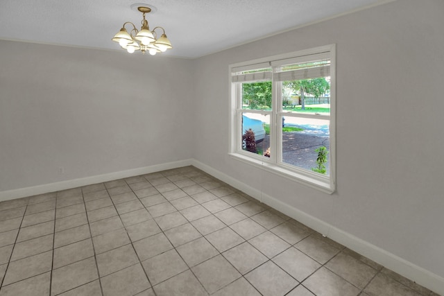 4047 Falkirk Ln, Houston, TX 77025 - unfurnished room featuring a chandelier, light tile patterned floors, and a textured ceiling