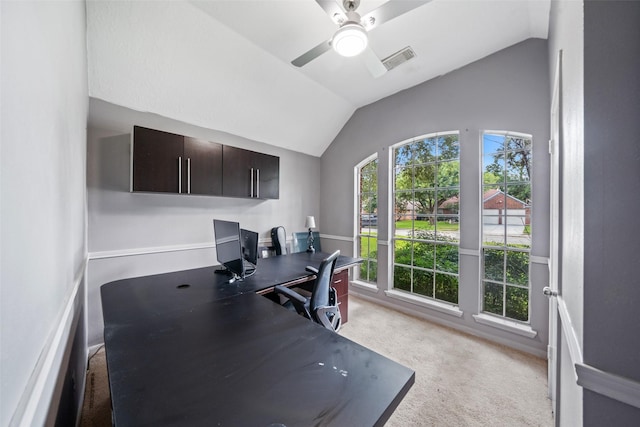 30927 N Head Dr, Spring, TX 77386 - office with light colored carpet, vaulted ceiling, and ceiling fan