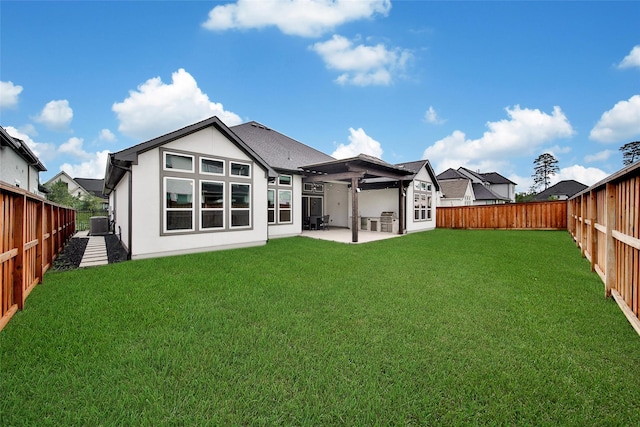 5350 Cherry Spring Dr, Spring, TX 77386 - back of property with stucco siding, a fenced backyard, and a patio