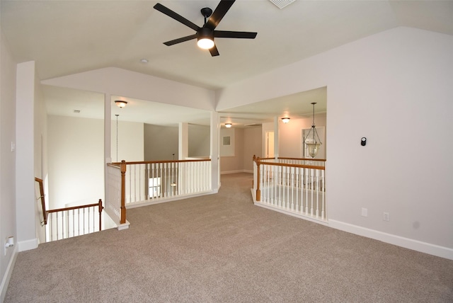 2611 Sandy Mist Ct, Katy, TX 77494 - unfurnished room with a ceiling fan, lofted ceiling, and carpet flooring