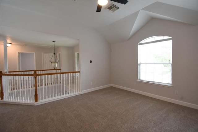 2611 Sandy Mist Ct, Katy, TX 77494 - carpeted empty room with ceiling fan and vaulted ceiling