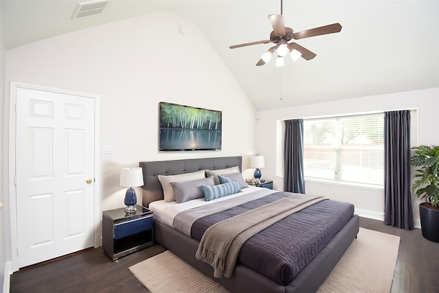 2611 Sandy Mist Ct, Katy, TX 77494 - bedroom featuring high vaulted ceiling, dark wood finished floors, and ceiling fan
