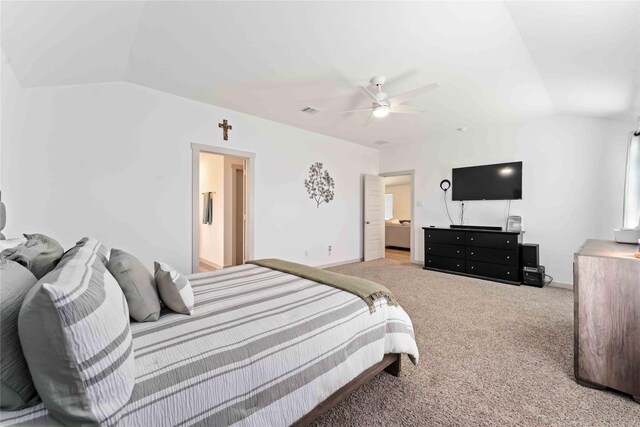 7902 Sleek Flock Ln, Rosharon, TX 77583 - carpeted bedroom featuring vaulted ceiling and a ceiling fan