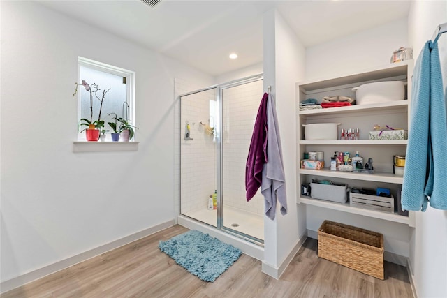 7902 Sleek Flock Ln, Rosharon, TX 77583 - full bath with wood finished floors and a stall shower