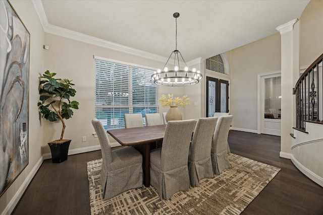 1923 Rice Mill Dr, Katy, TX 77493 - dining space with a chandelier, stairway, wood finished floors, and ornamental molding