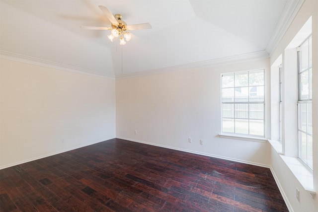 7314 Mountain Valley Dr, Houston, TX 77095 - spare room featuring ceiling fan, wood-type flooring, crown molding, and vaulted ceiling