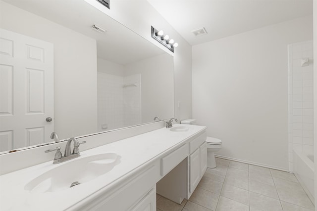 7314 Mountain Valley Dr, Houston, TX 77095 - bathroom with double vanity, tile patterned floors, and shower / bathtub combination