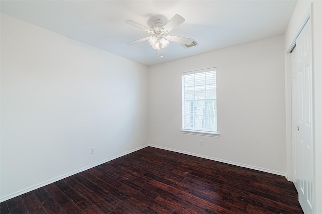 7314 Mountain Valley Dr, Houston, TX 77095 - unfurnished bedroom with a closet, dark wood finished floors, and a ceiling fan
