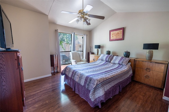 2110 Wilcrest Dr Unit 101, Houston, TX 77042 - bedroom featuring dark wood-style flooring, lofted ceiling, and a ceiling fan