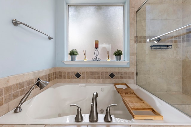 96 N Acacia Park Cir, The Woodlands, TX 77382 - full bathroom with a tub with jets and tiled shower