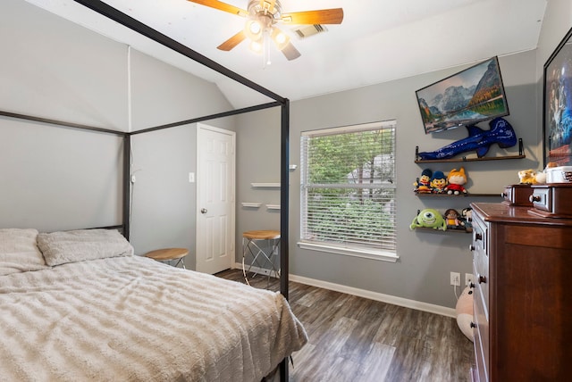 96 N Acacia Park Cir, The Woodlands, TX 77382 - bedroom featuring wood finished floors, lofted ceiling, and a ceiling fan