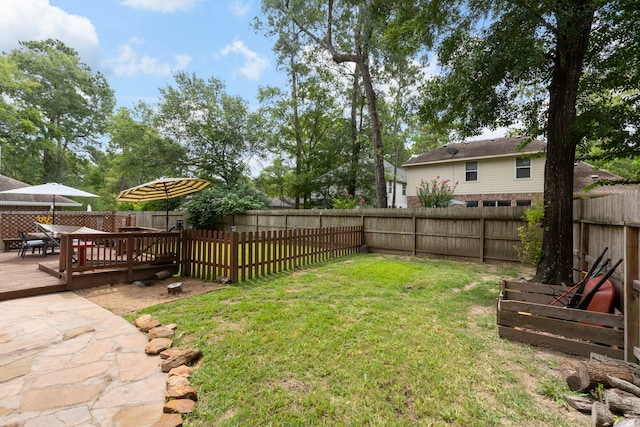 96 N Acacia Park Cir, The Woodlands, TX 77382 - fenced backyard featuring a deck and outdoor dining space