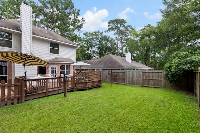 96 N Acacia Park Cir, The Woodlands, TX 77382 - fenced backyard featuring a wooden deck